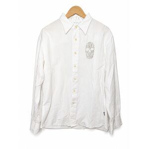 Fender Guitars White Skull Embroidered Button-Up Shirt Men's L Rock Long Sleeve